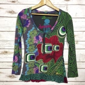 Desigual TS Lanlord Abstract Print Embellished Top